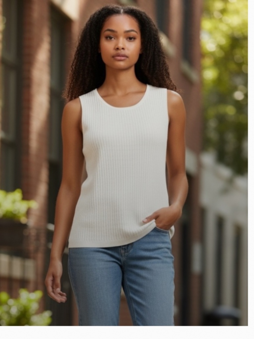 Croft & Barrow • Cream Ivory Ribbed Knit Sleeveless Top • Size L • NWT